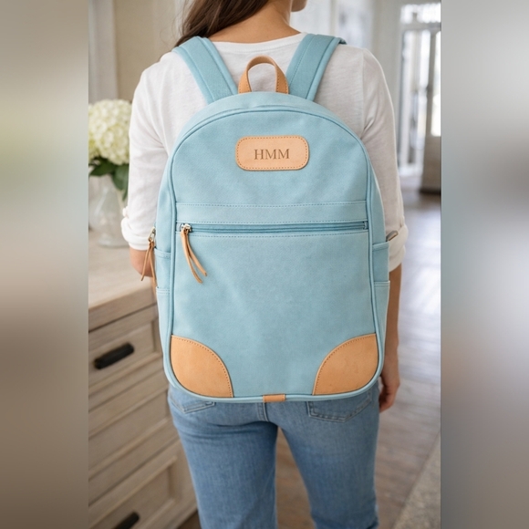 Jon Hart Design Handbags - Jon Hart Design Light Blue Backpack w/ Leather Trim | Personalized HMM
